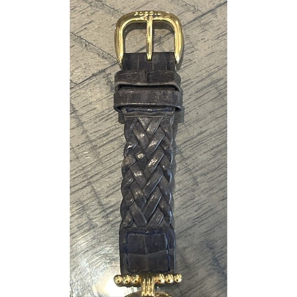Women Fossil Authentic Vintage Watch Blue Breaded Band Pyramid Crystal Gold Case - Picture 3 of 6